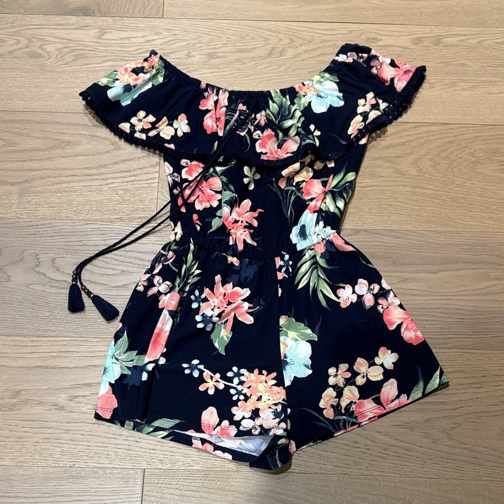 Derek Heart Floral Kids One Piece - Black and Pink